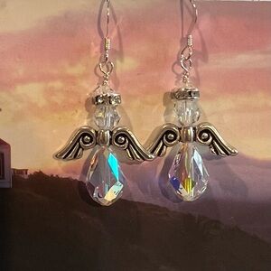 Sterling Silver Angel Wing Sawrovski Crystal Earrings